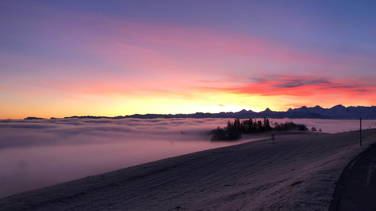 Sunrise and sea of fog on the Gurten
