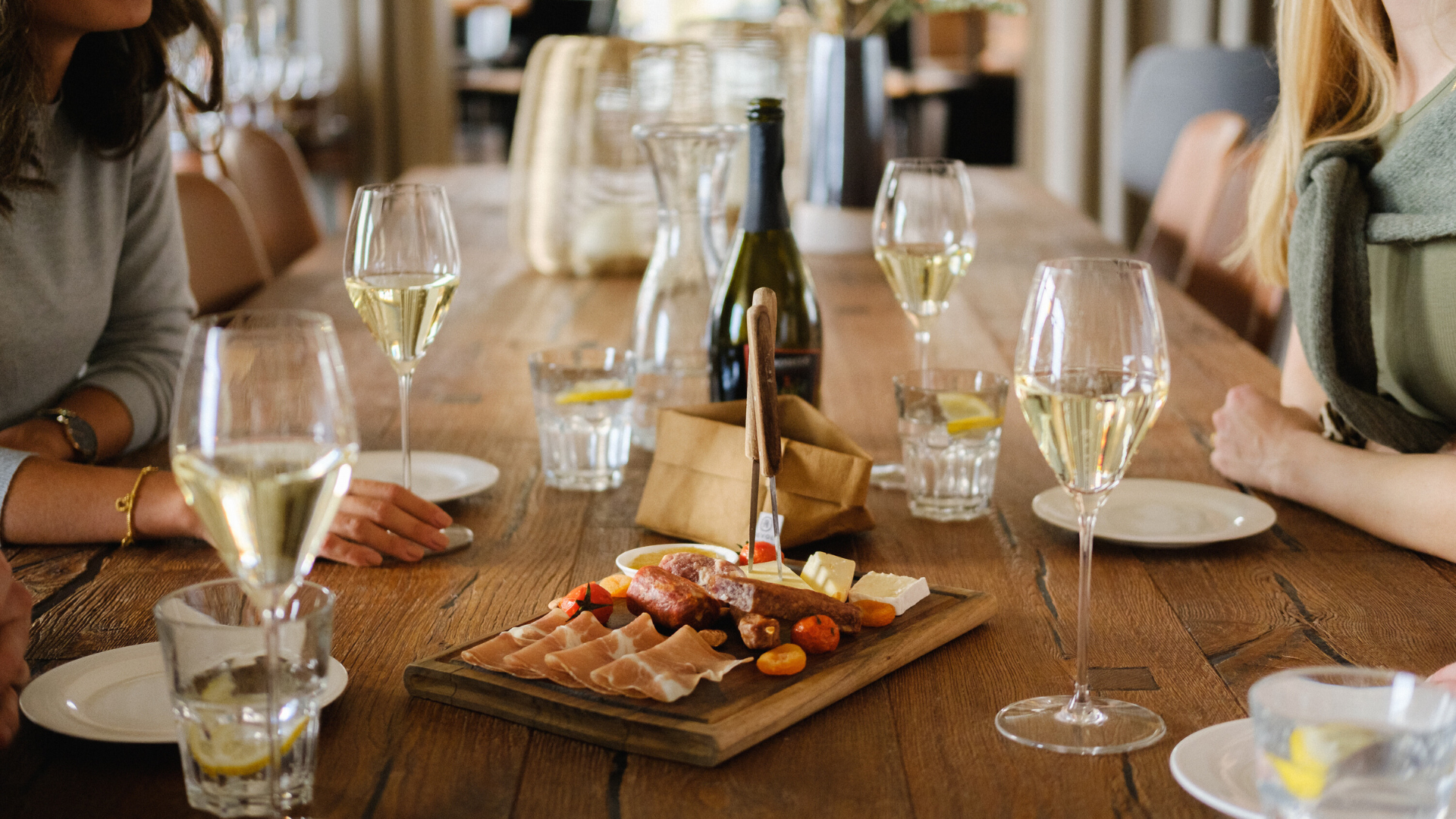 Prosecco and aperitif platter on party table