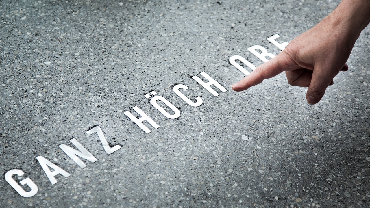 Lettering engraved on the floor of the Pavilion event venue