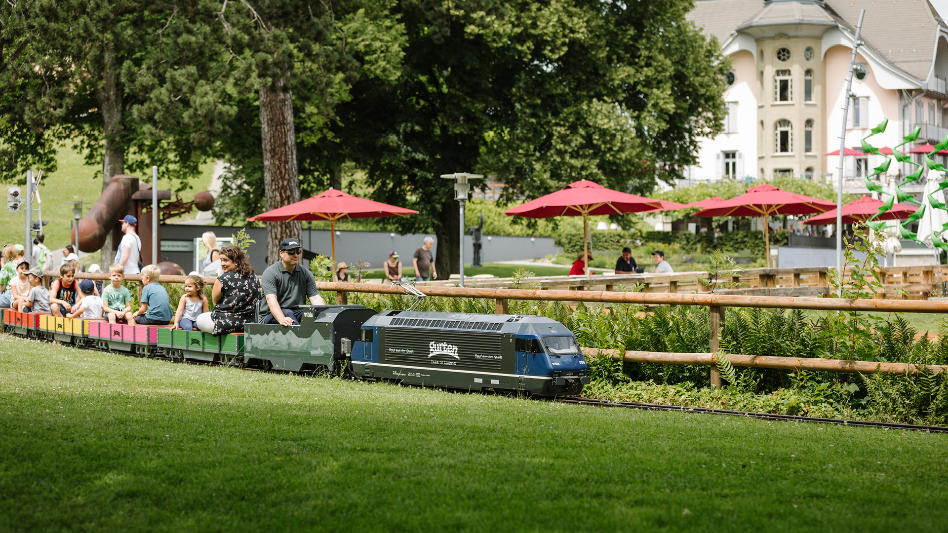 The miniature railway winding its way through the park