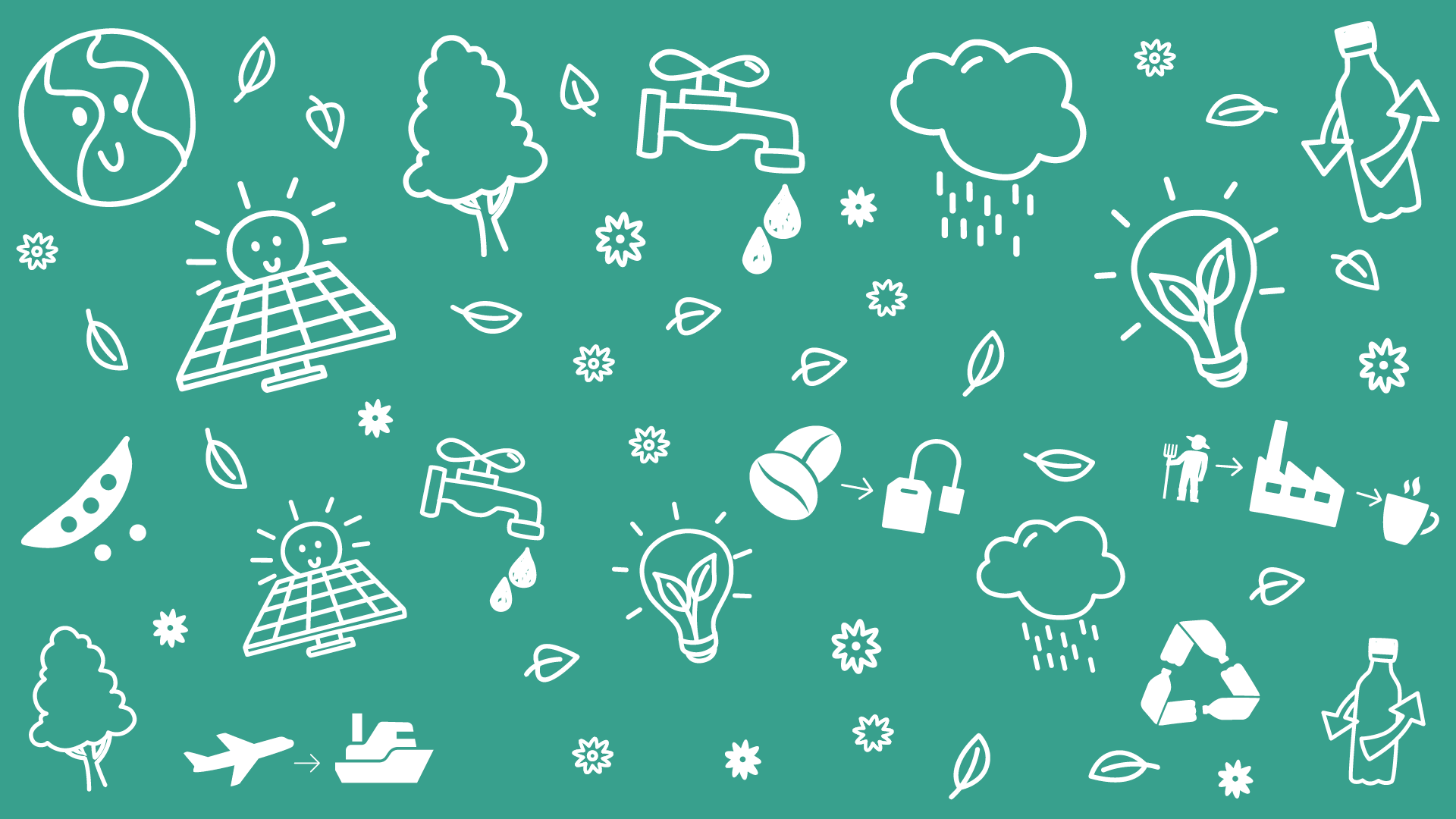 Various environmental symbols on green background