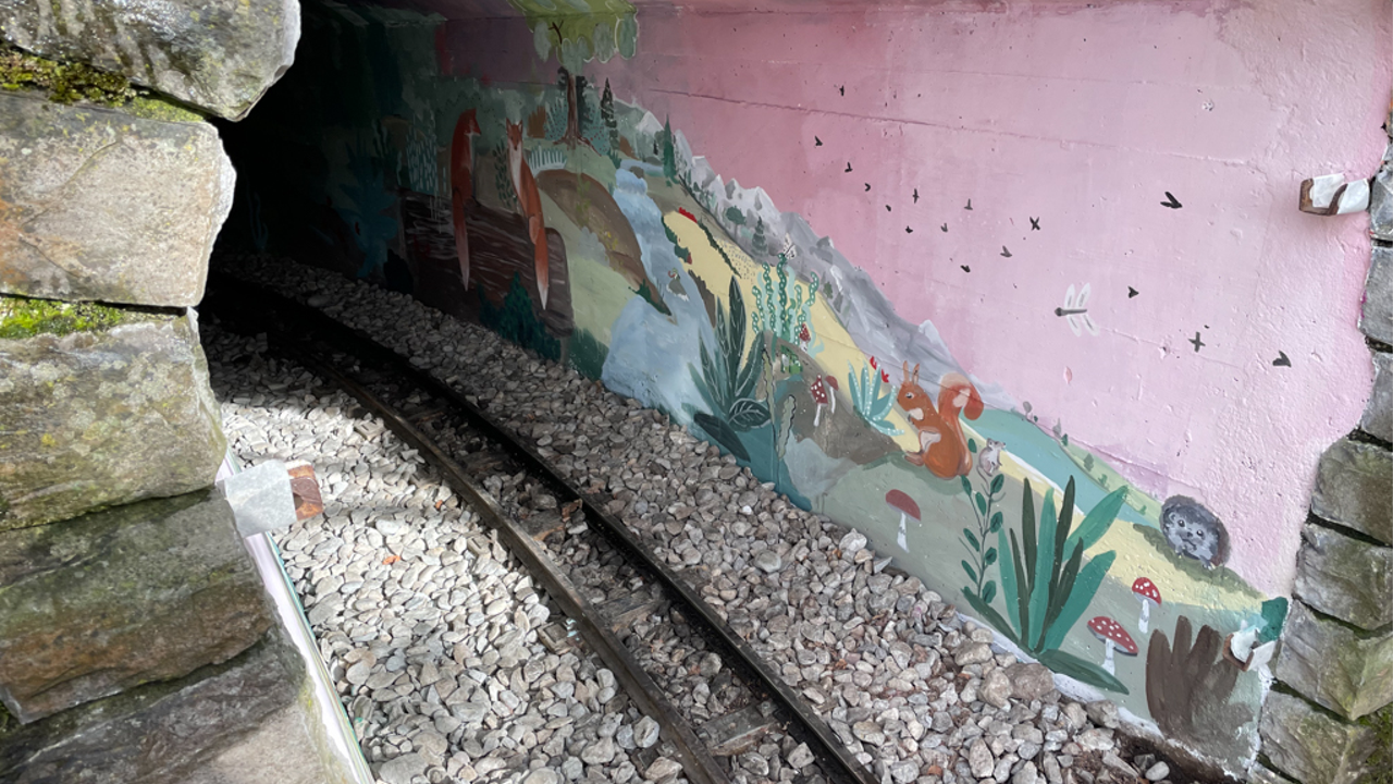 Tunnel de petit train fraîchement peint