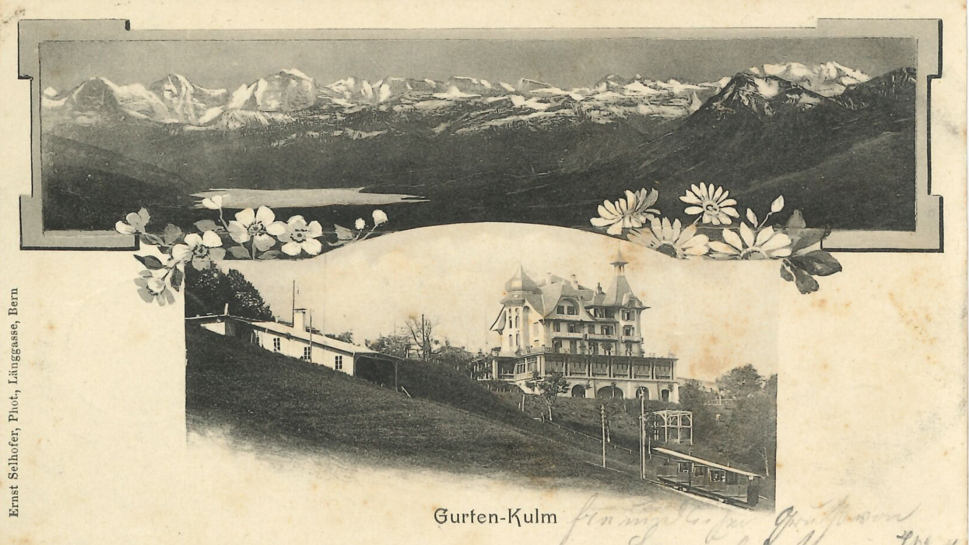 Old postcard of the Alpine panorama and the Kulm building