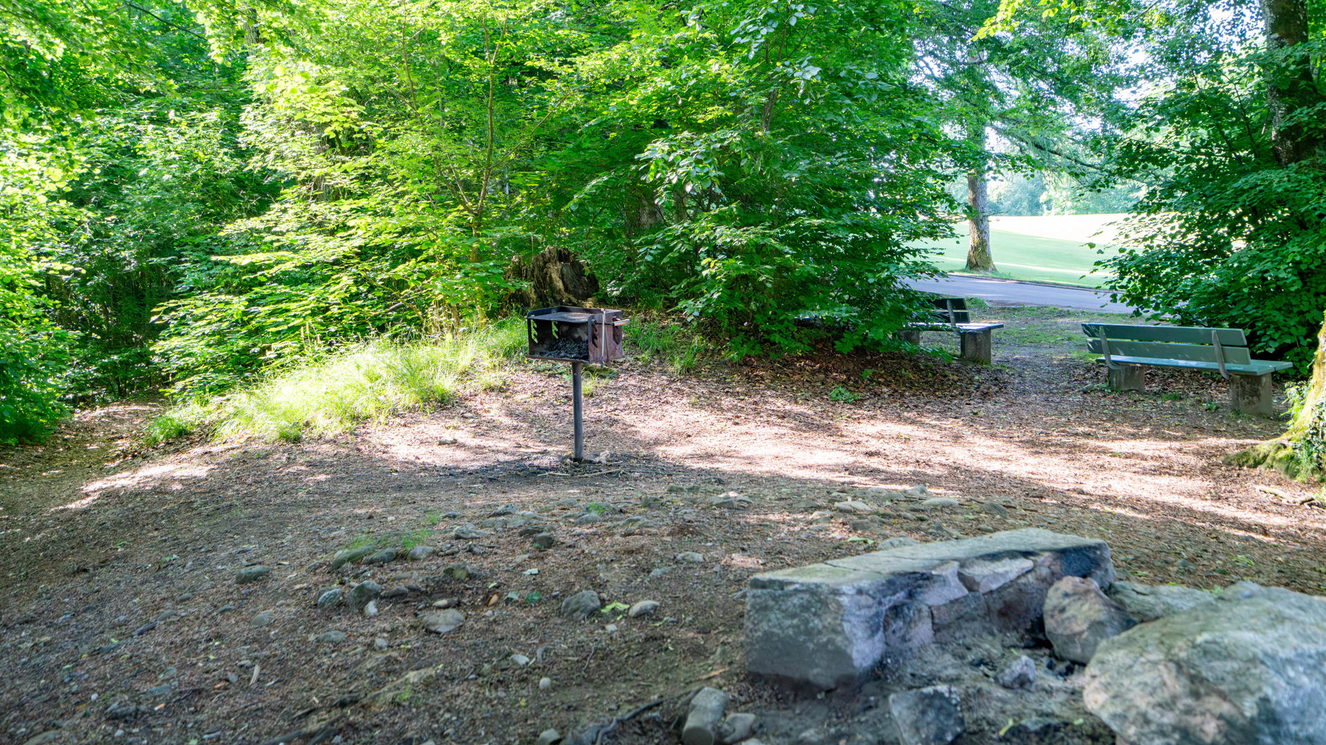 Grillstelle und Feuerstelle im Wald.