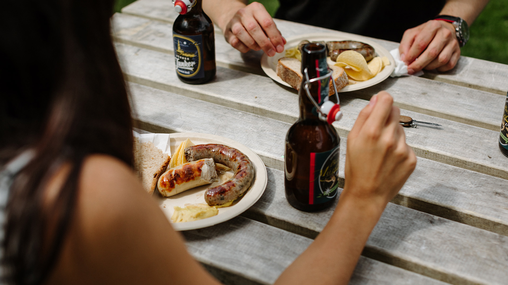 Dining at a wood-burning stove on a wooden table