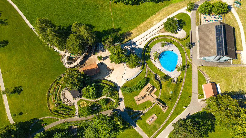 Le parc de jeux du Gurten vu d'en haut.